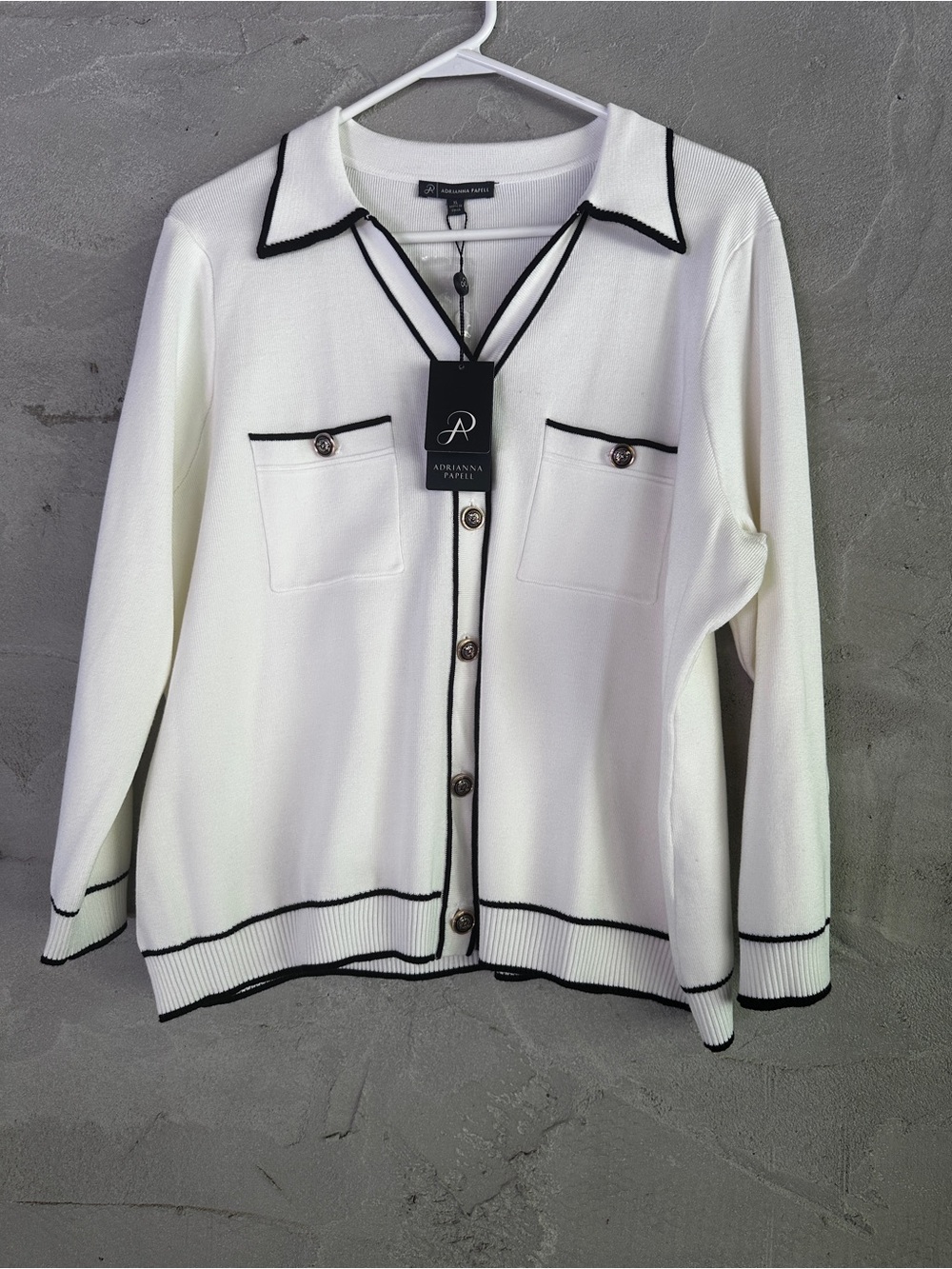 🤍 Adrianna Papell Ivory Black Tipped Cardigan XL NWT